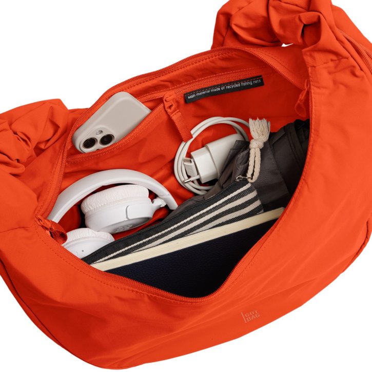 GOTBAG. Moon Bag Ruffle large monochrome hot coral